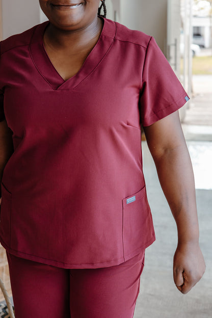 The Marie Women's Workwear Top - Burgundy